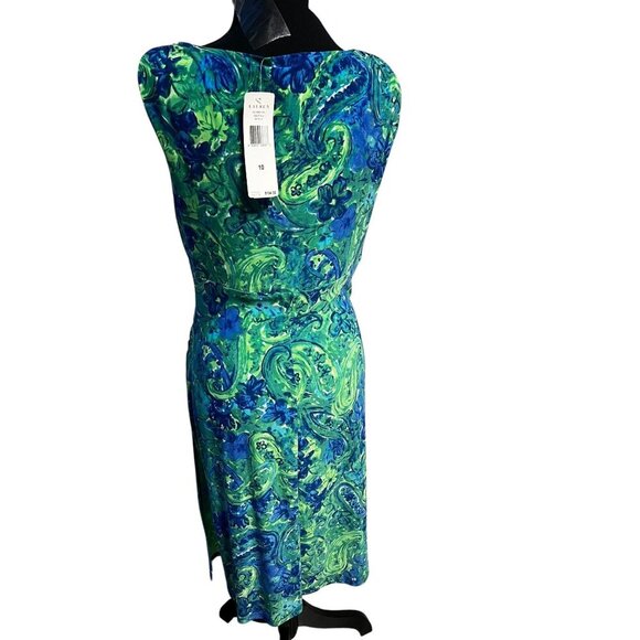Lauren Ralph Lauren Dress Women 10 Green Blue Paisley Sleeveless Wrap Workattire - Picture 5 of 7